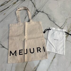 Mejuri Cream Canvas Tote with White Dust Bag